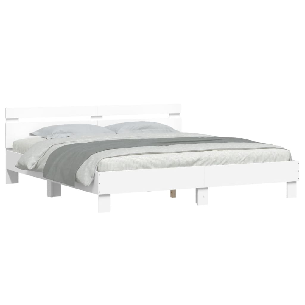 vidaXL Bettgestell mit Kopfteil und LED-Beleuchtung Weiß 200x200 cm