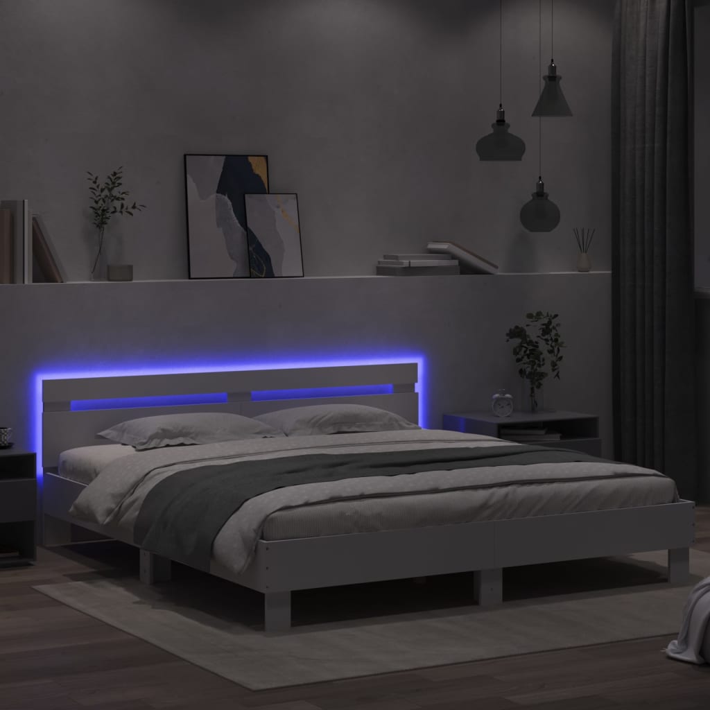 vidaXL Bettgestell mit Kopfteil und LED-Beleuchtung Weiß 200x200 cm