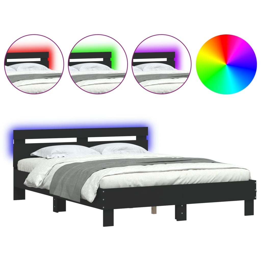 vidaXL Bettgestell mit LED ohne Matratze Schwarz 150x200 cm