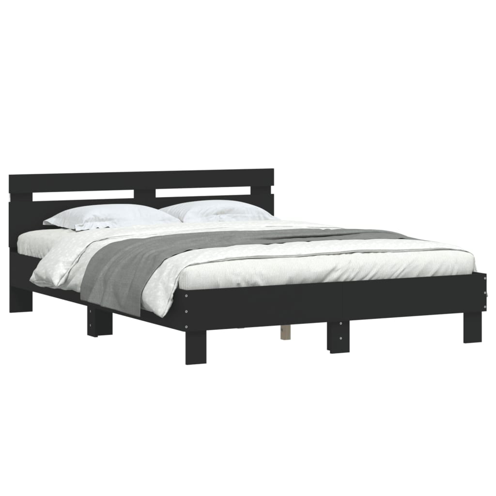 vidaXL Bettgestell mit LED ohne Matratze Schwarz 150x200 cm