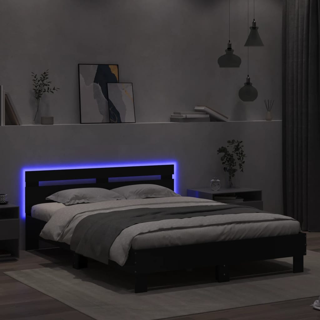 vidaXL Bettgestell mit LED ohne Matratze Schwarz 150x200 cm