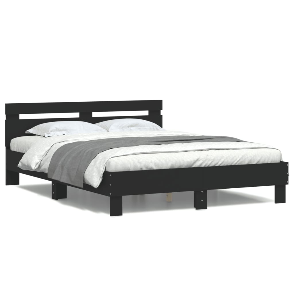 vidaXL Bettgestell mit LED ohne Matratze Schwarz 150x200 cm