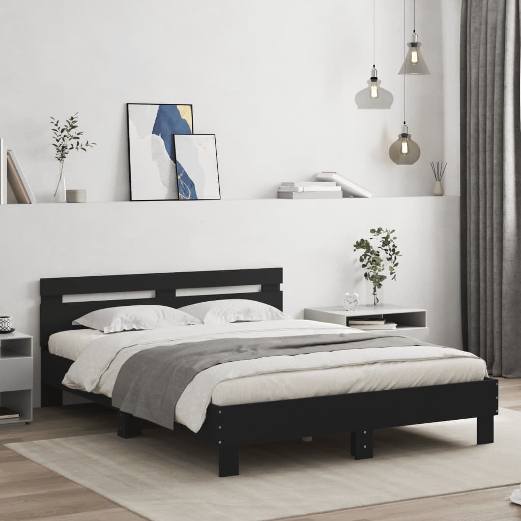 vidaXL Bettgestell mit LED ohne Matratze Schwarz 150x200 cm