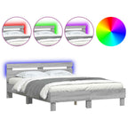 vidaXL Bettgestell mit Kopfteil LED-Beleuchtung Grau Sonoma 150x200 cm