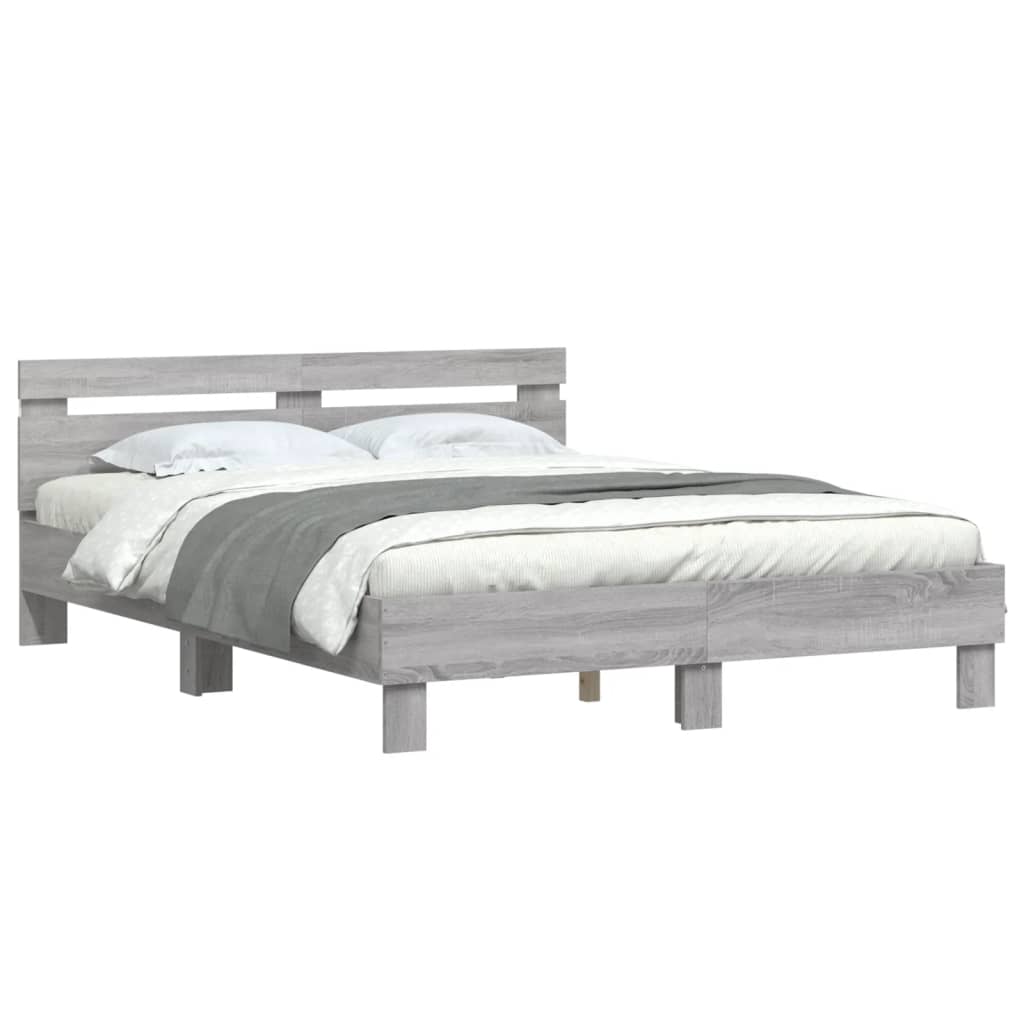 vidaXL Bettgestell mit Kopfteil LED-Beleuchtung Grau Sonoma 150x200 cm