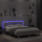 vidaXL Bettgestell mit Kopfteil LED-Beleuchtung Grau Sonoma 150x200 cm