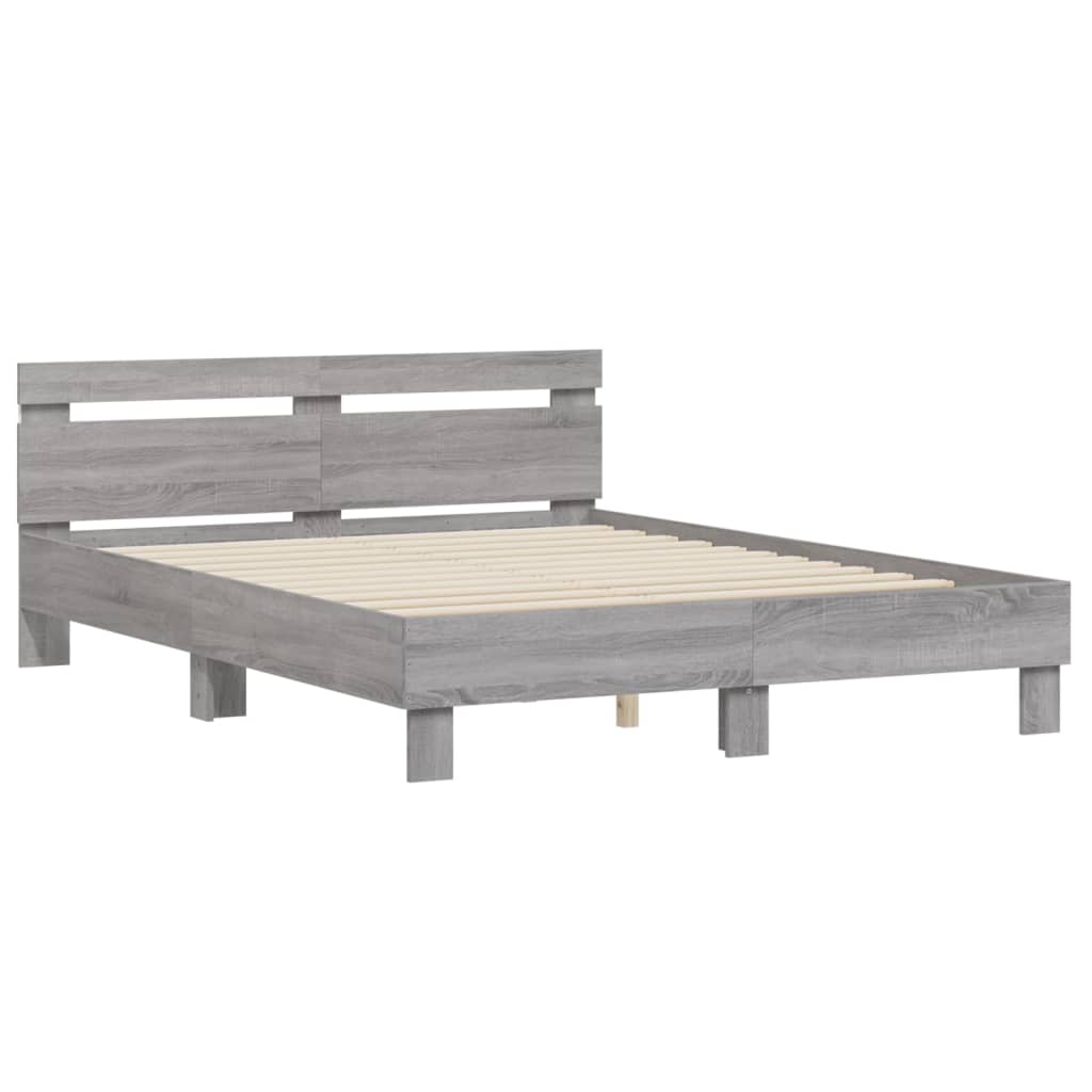 vidaXL Bettgestell mit Kopfteil LED-Beleuchtung Grau Sonoma 150x200 cm