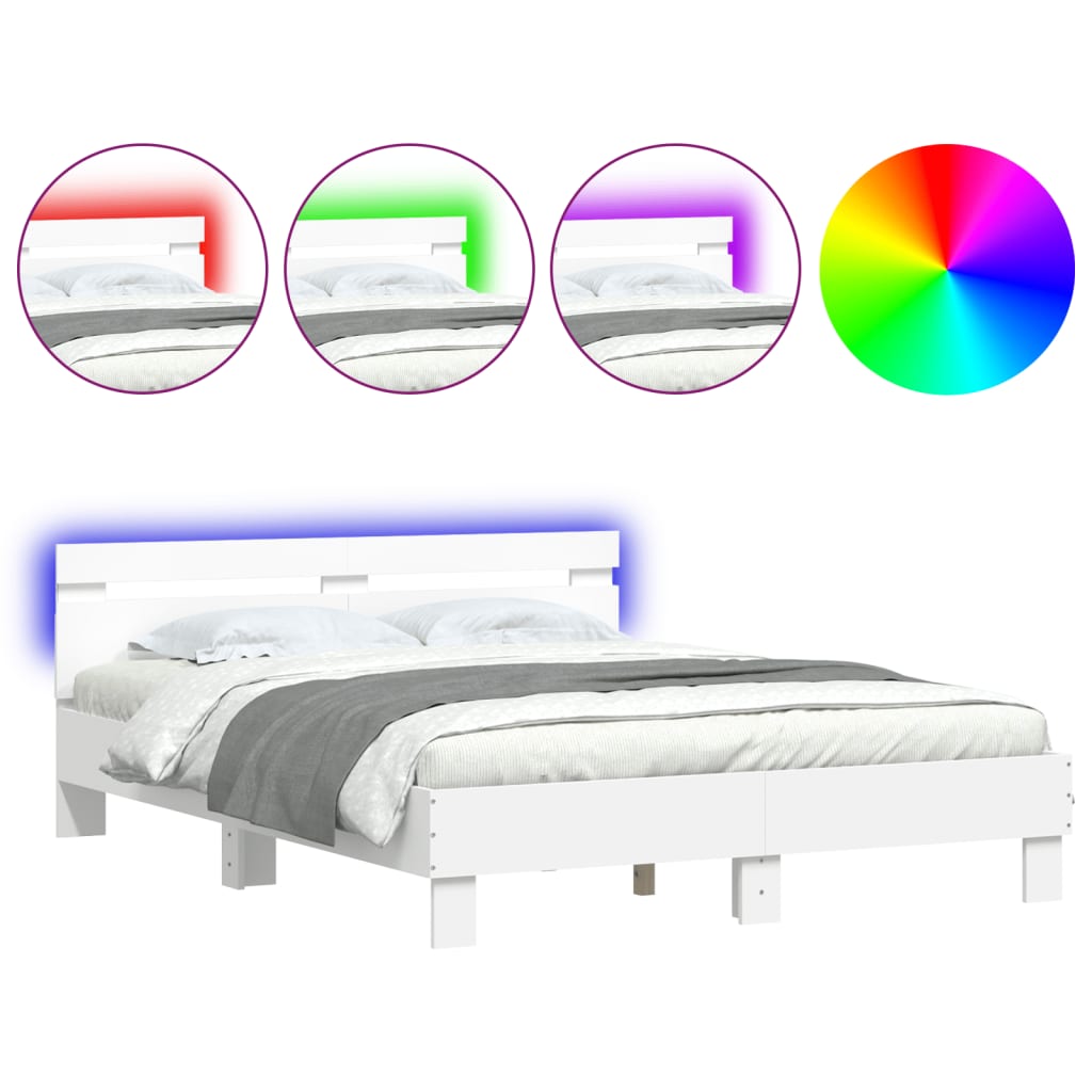 vidaXL Bettgestell mit Kopfteil LED-Beleuchtung Weiß 140x200 cm