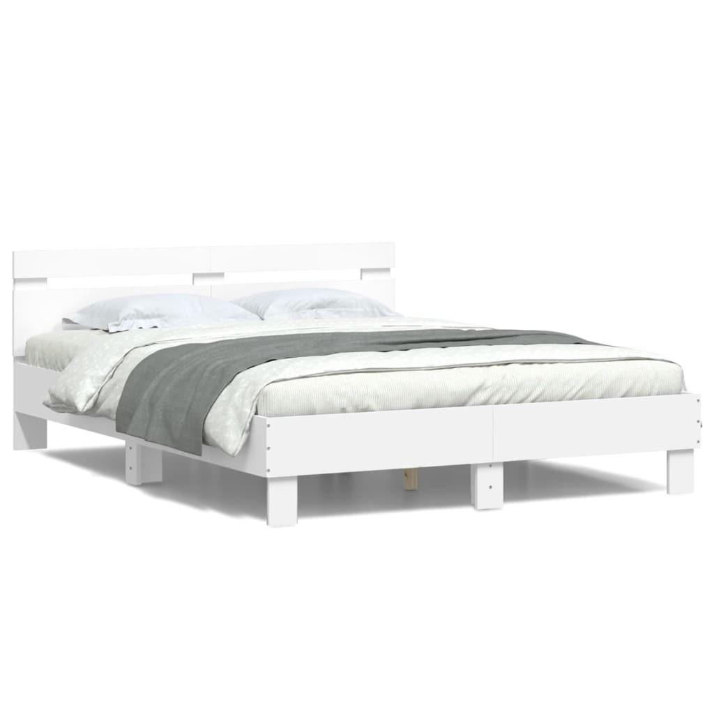 vidaXL Bettgestell mit Kopfteil LED-Beleuchtung Weiß 140x200 cm