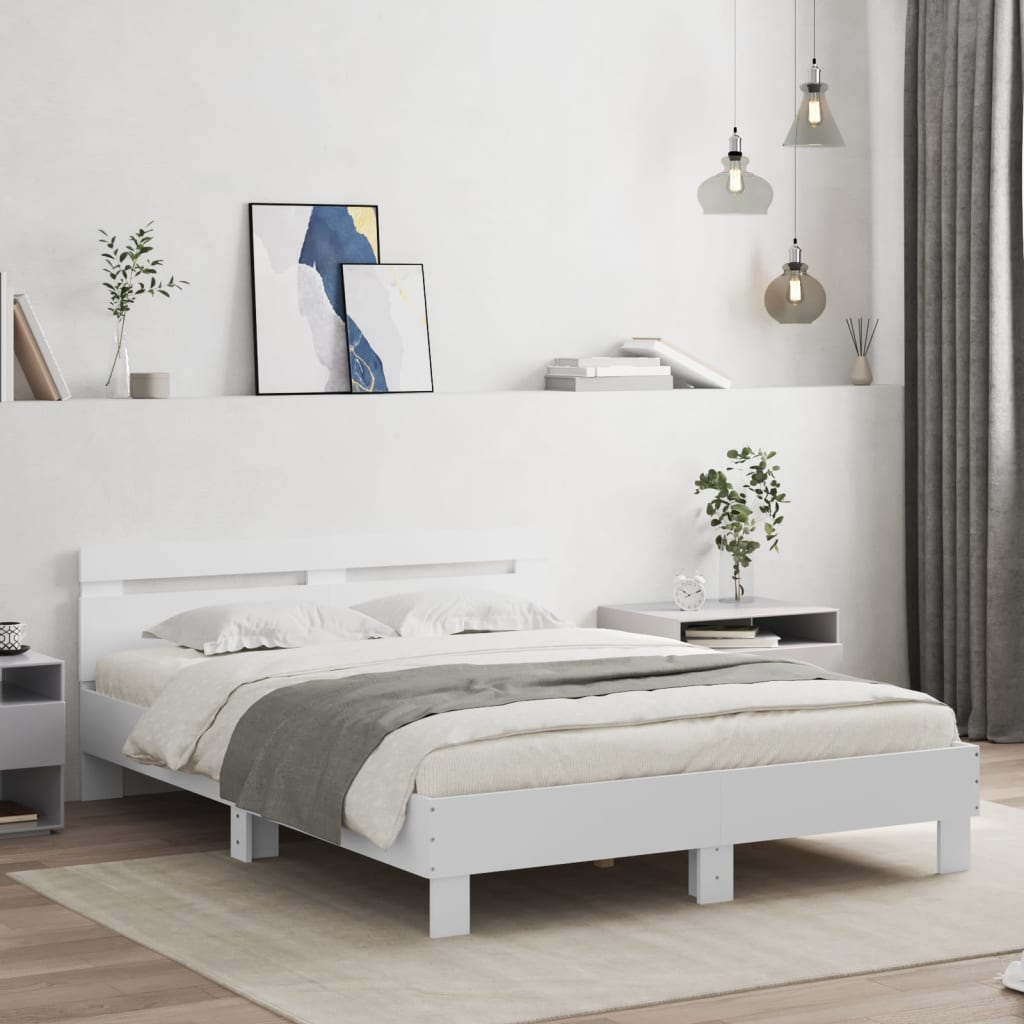 vidaXL Bettgestell mit Kopfteil LED-Beleuchtung Weiß 140x200 cm