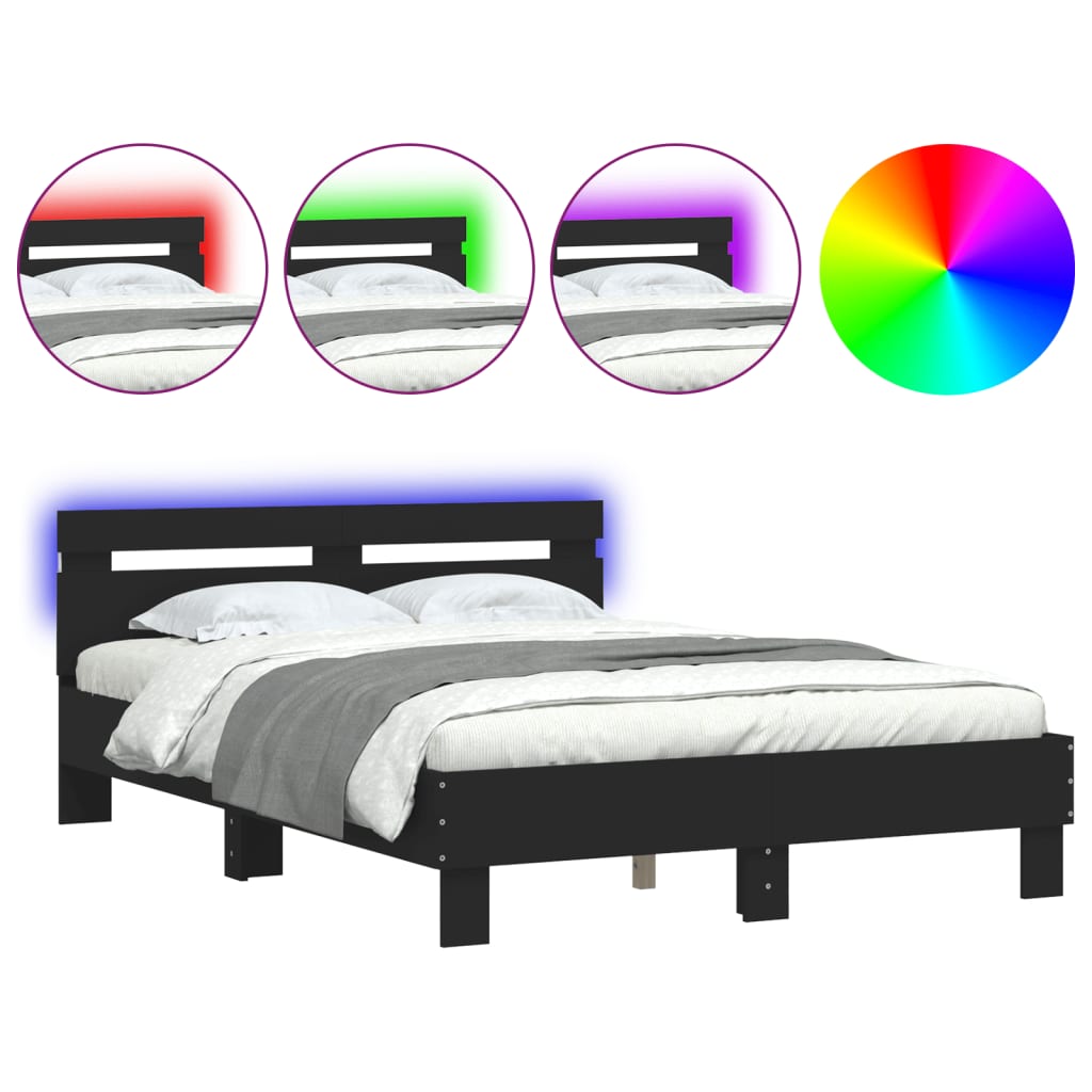 vidaXL Bett mit LED-Beleuchtung ohne Matratze Schwarz 120x200 cm