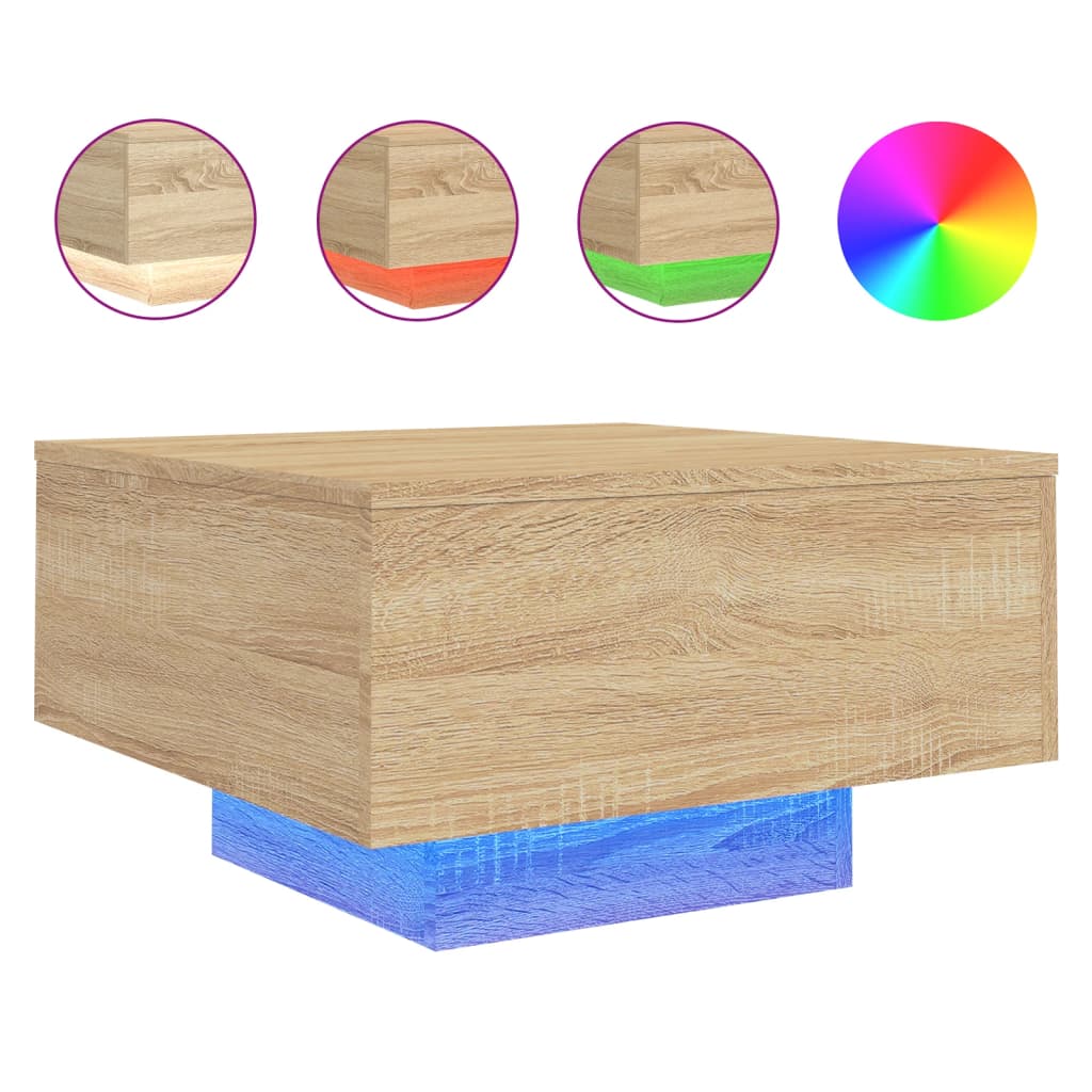vidaXL Couchtisch mit LED-Leuchten Sonoma-Eiche 55x55x31 cm