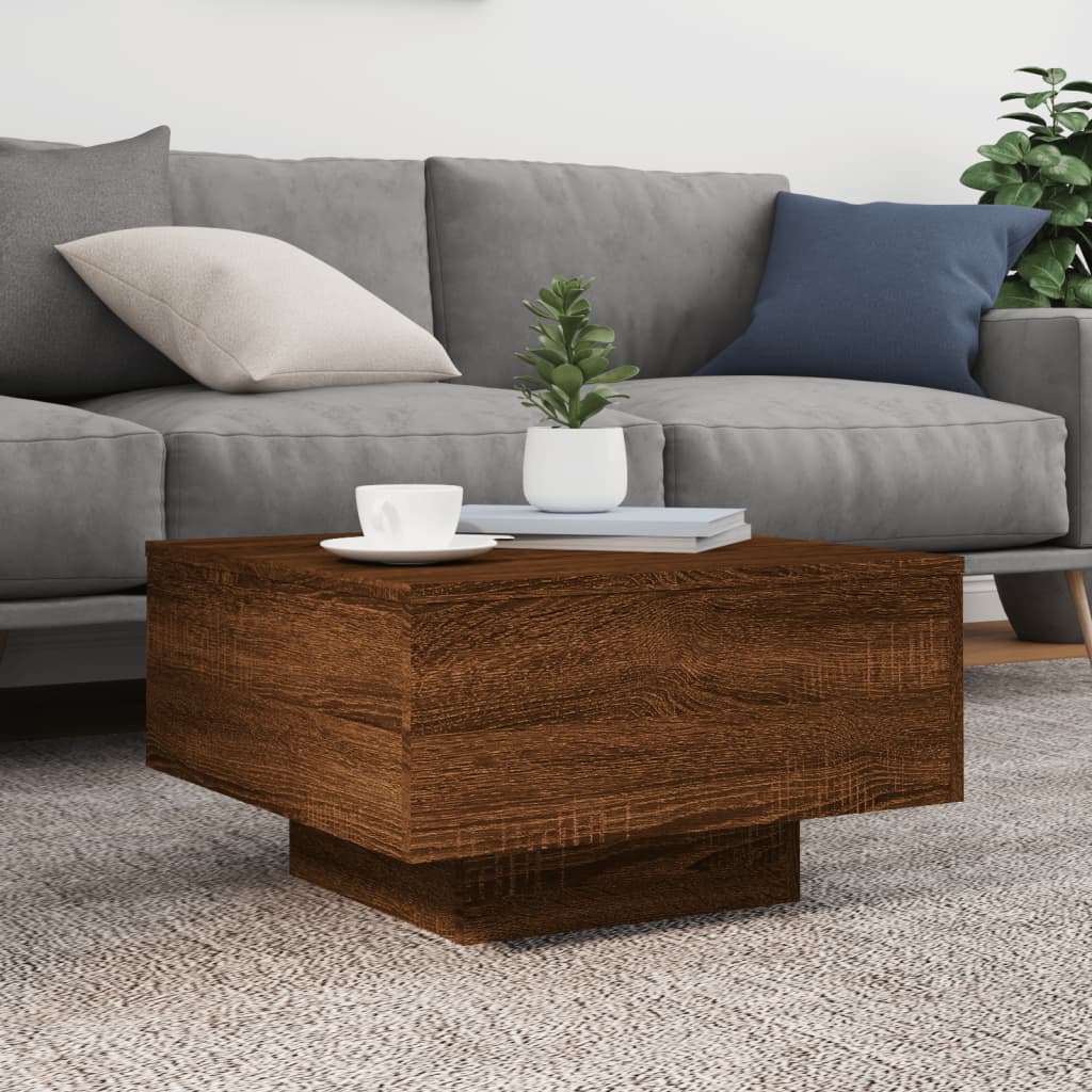 vidaXL Couchtisch mit LED-Leuchten Braun Eichen-Optik 55x55x31 cm