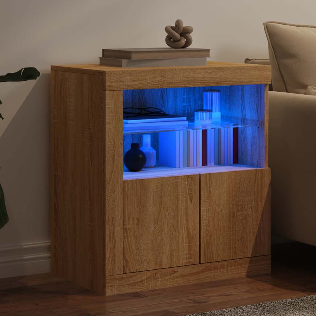 vidaXL Sideboard mit LED-Leuchten Sonoma-Eiche 60,5x37x67 cm