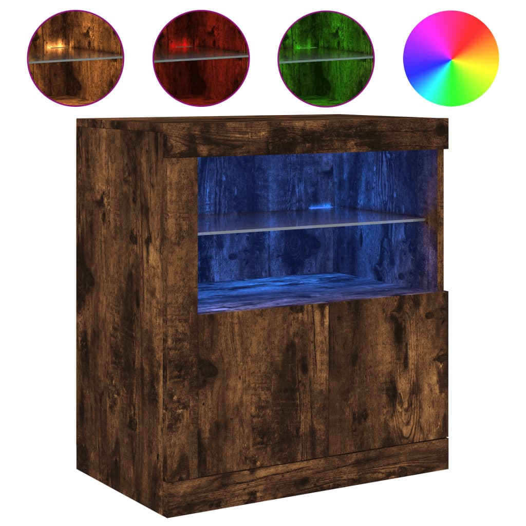 vidaXL Sideboard mit LED-Leuchten Räuchereiche 60,5x37x67 cm