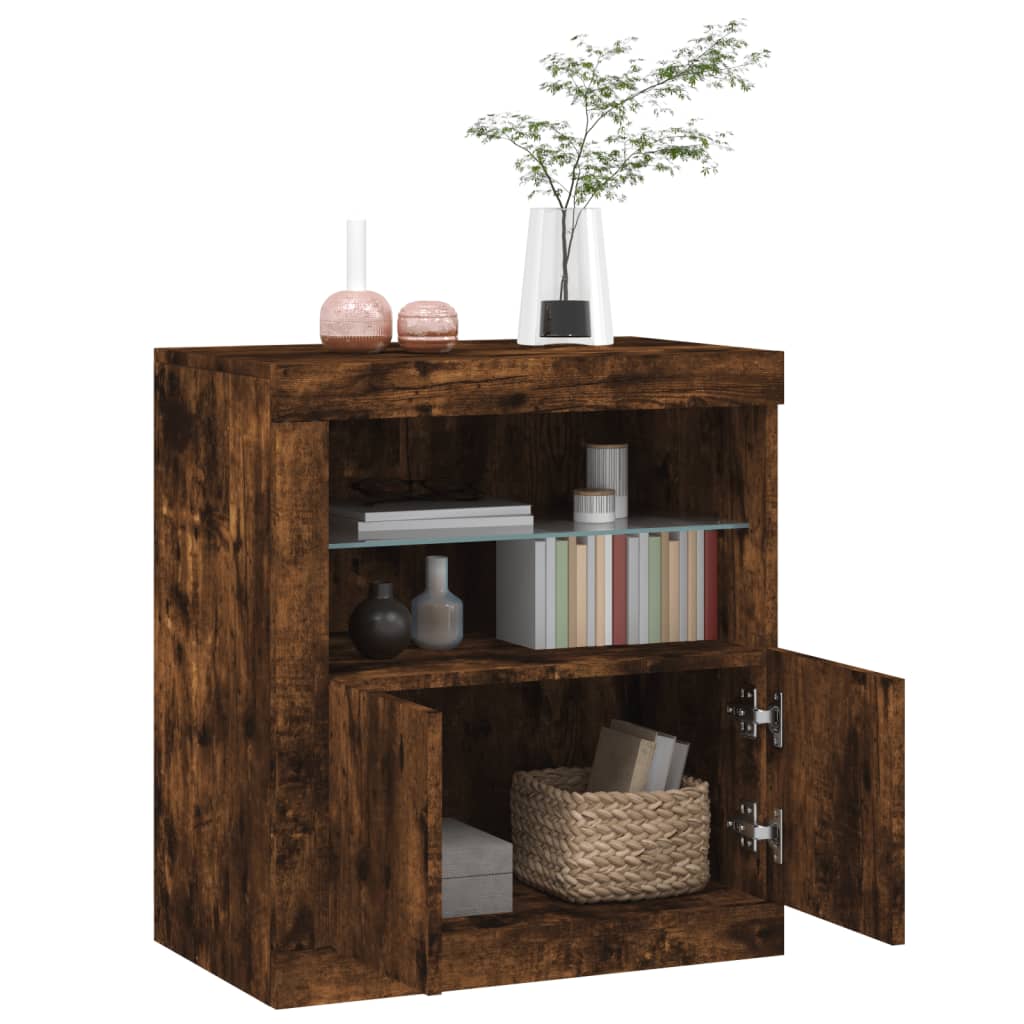 vidaXL Sideboard mit LED-Leuchten Räuchereiche 60,5x37x67 cm
