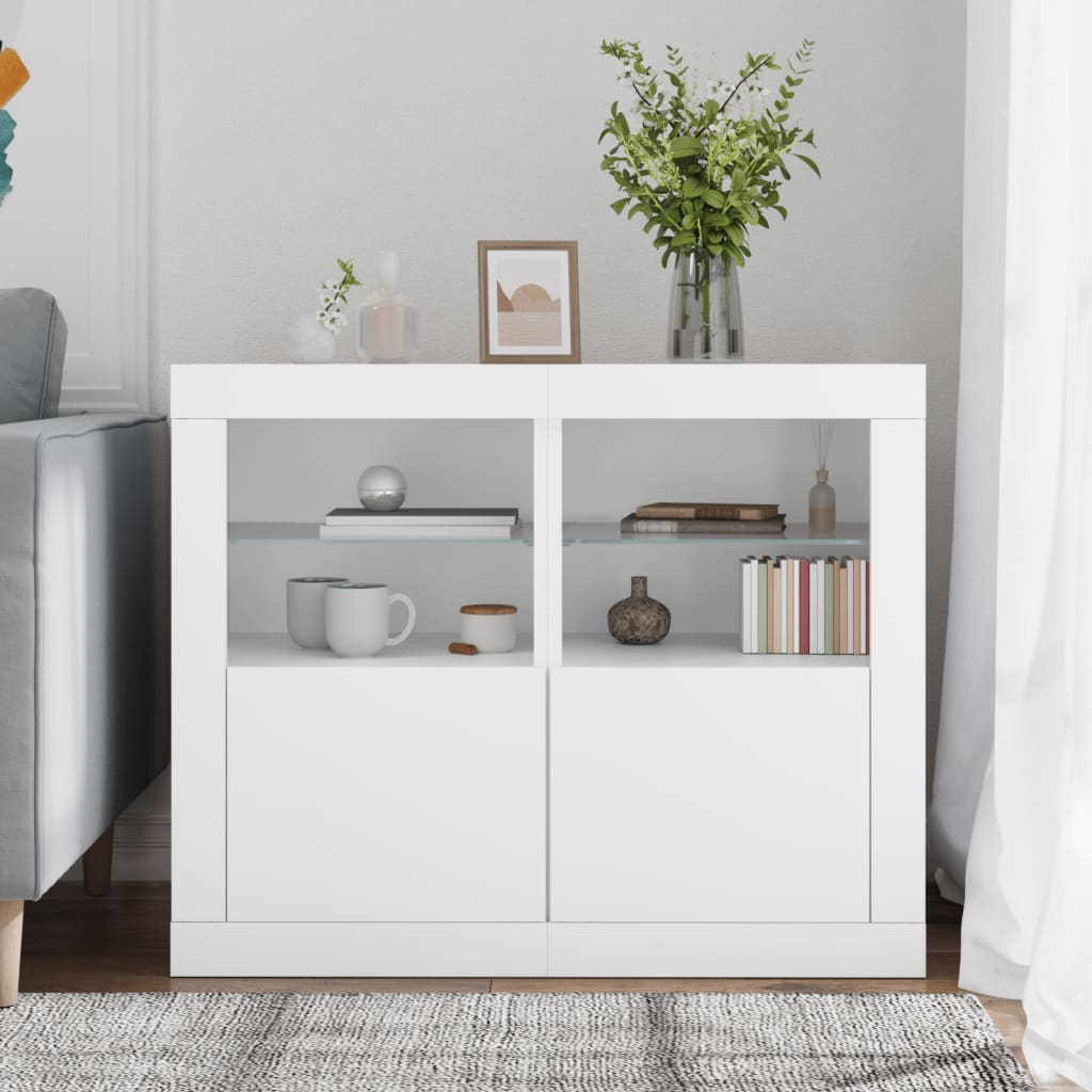vidaXL Beistellschränke mit LED-Leuchten 2 Stk. Weiß Holzwerkstoff