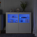 vidaXL Beistellschränke mit LED-Leuchten 2 Stk. Weiß Holzwerkstoff