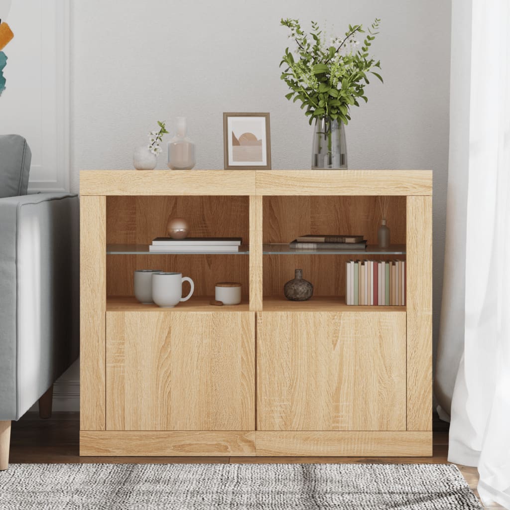 vidaXL Beistellschränke mit LED-Leuchten 2 Stk. Sonoma Eiche