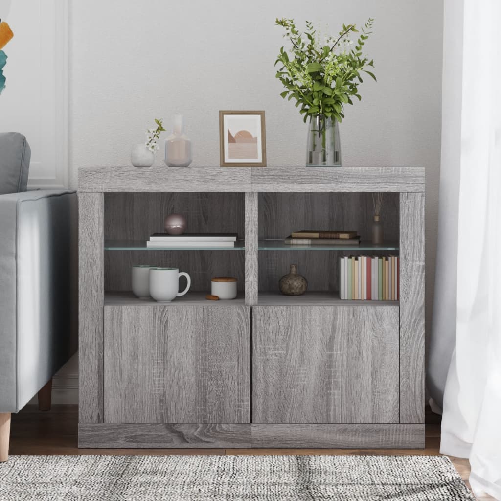 vidaXL Beistellschränke mit LED-Leuchten 2 Stk. Grau Sonoma