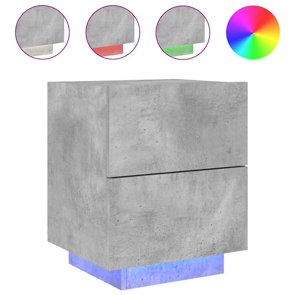 vidaXL Nachttische mit LED-Leuchten 2 Stk. Betongrau Holzwerkstoff