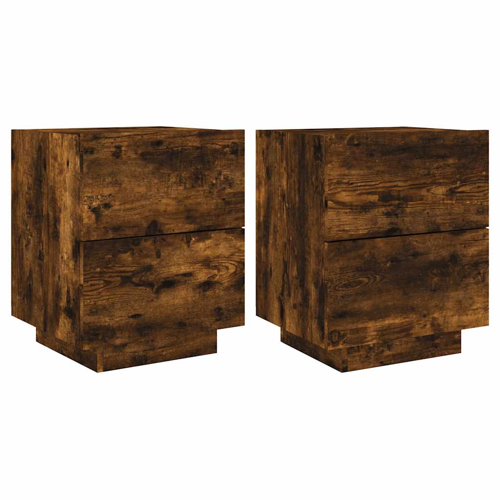 vidaXL Nachttische mit LED-Leuchten 2 Stk. Räuchereiche Holzwerkstoff