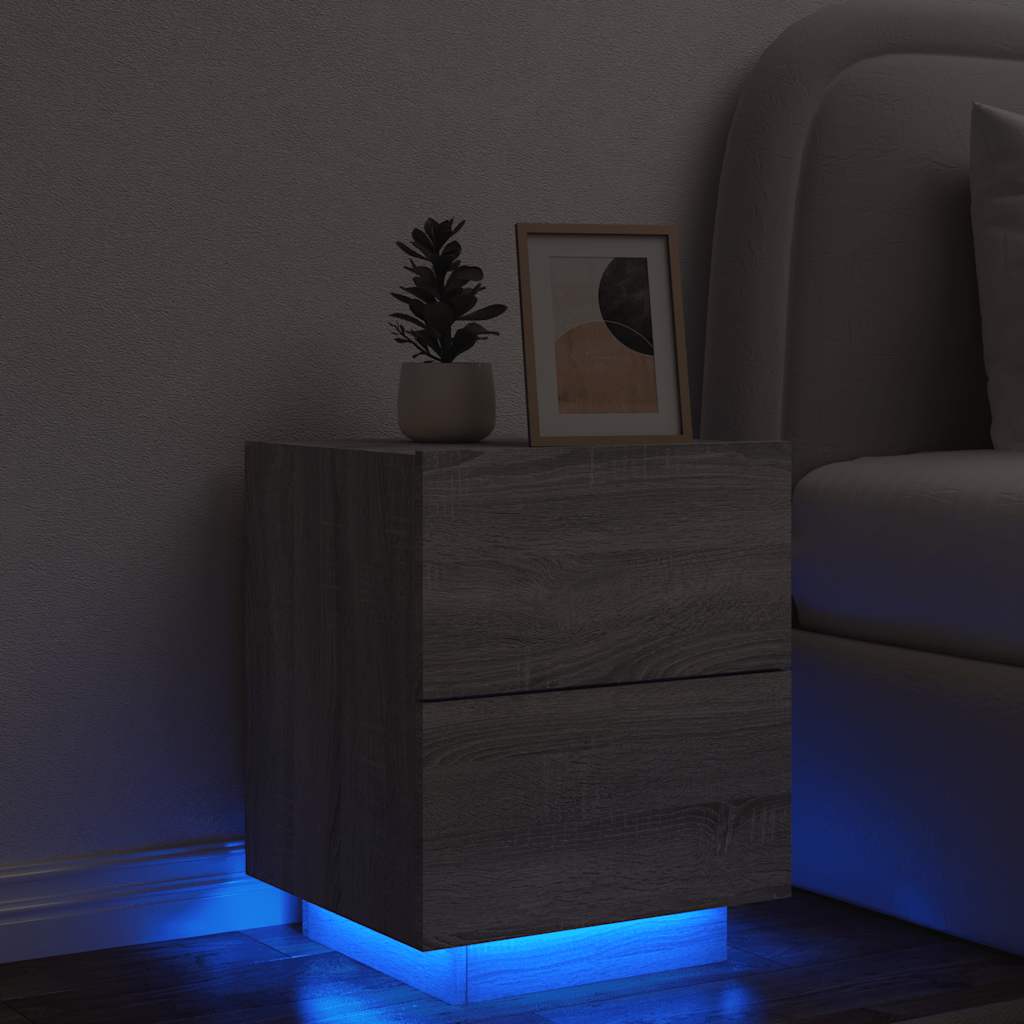 vidaXL Nachttisch mit LED-Leuchten Grau Sonoma Holzwerkstoff