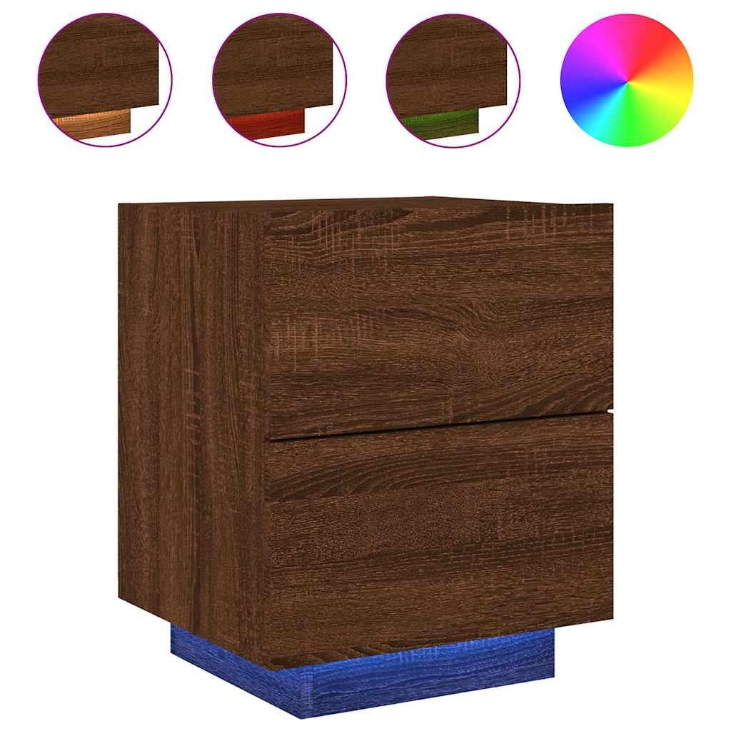 vidaXL Nachttische mit LED-Leuchten 2 Stk. Braun Eiche Holzwerkstoff