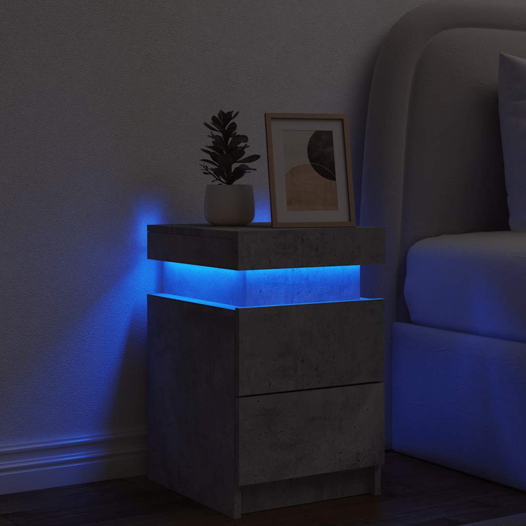 vidaXL Nachttisch mit LED-Leuchten Betongrau 35x39x55 cm