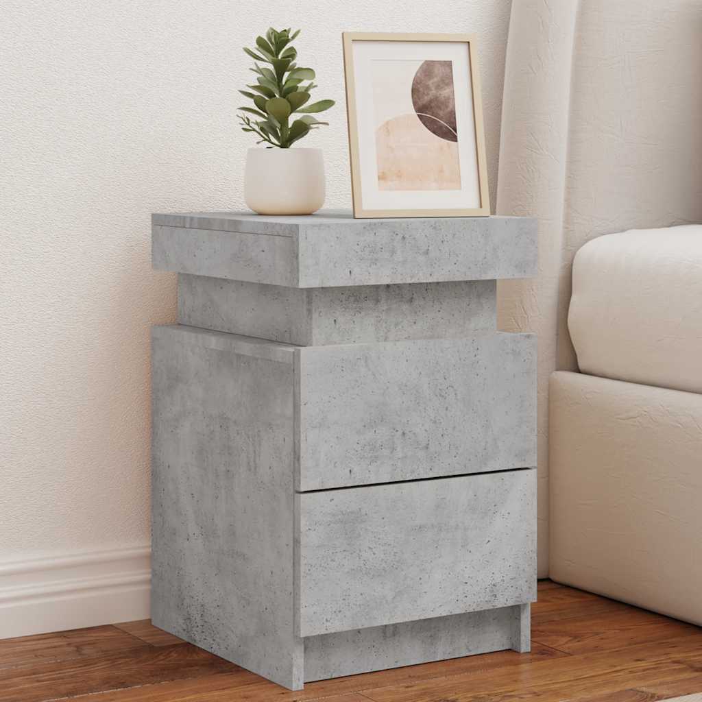 vidaXL Nachttisch mit LED-Leuchten Betongrau 35x39x55 cm