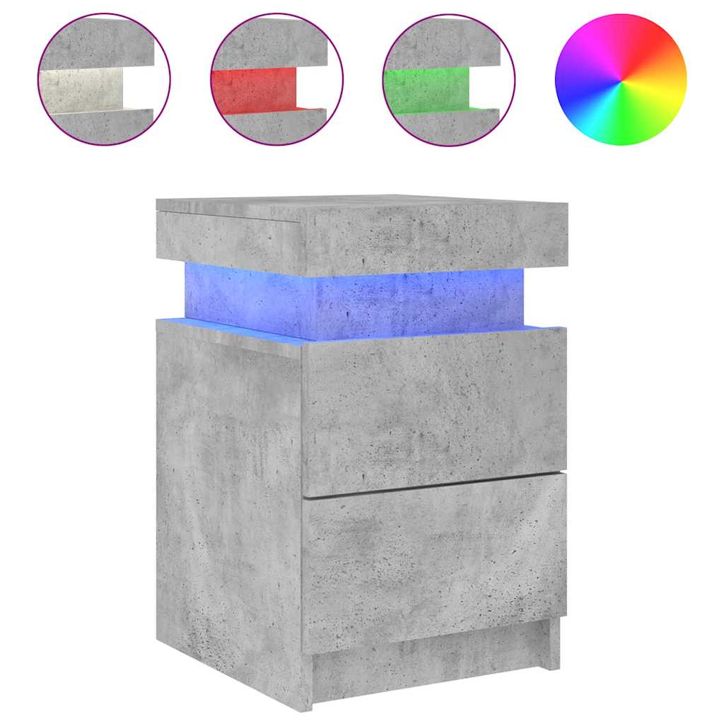 vidaXL Nachttische mit LED-Leuchten 2 Stk. Betongrau 35x39x55 cm
