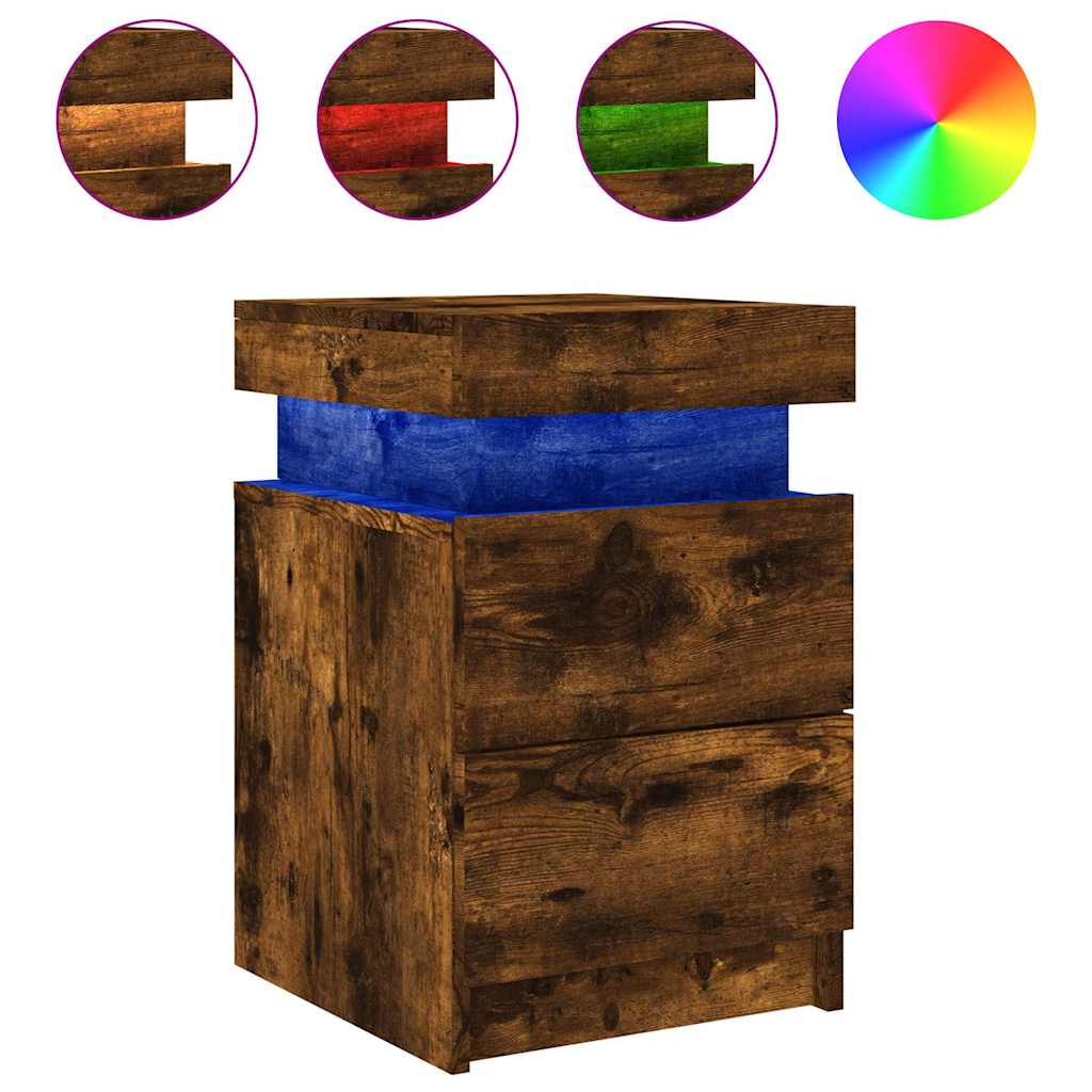 vidaXL Nachttisch mit LED-Leuchten Räuchereiche 35x39x55 cm