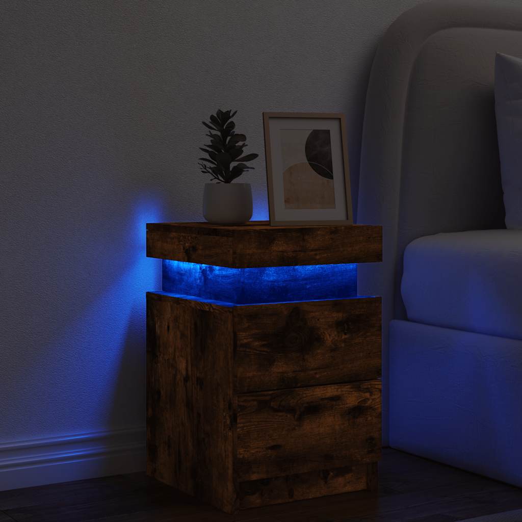 vidaXL Nachttisch mit LED-Leuchten Räuchereiche 35x39x55 cm