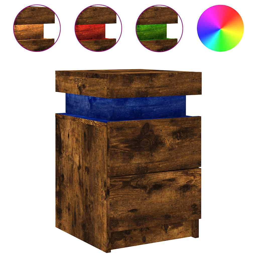 vidaXL Nachttische mit LED-Leuchten 2 Stk. Räuchereiche 35x39x55 cm