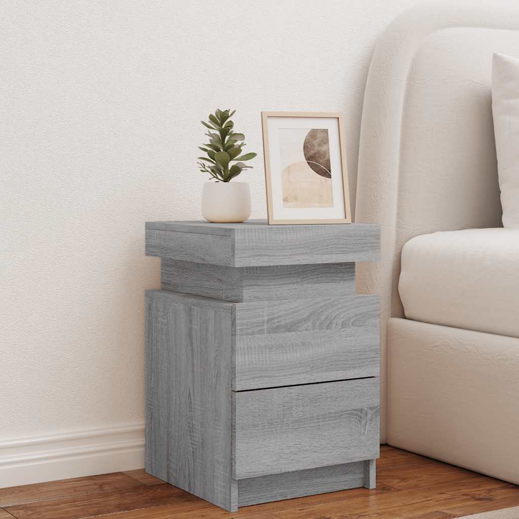 vidaXL Nachttisch mit LED-Leuchten Grau Sonoma 35x39x55 cm