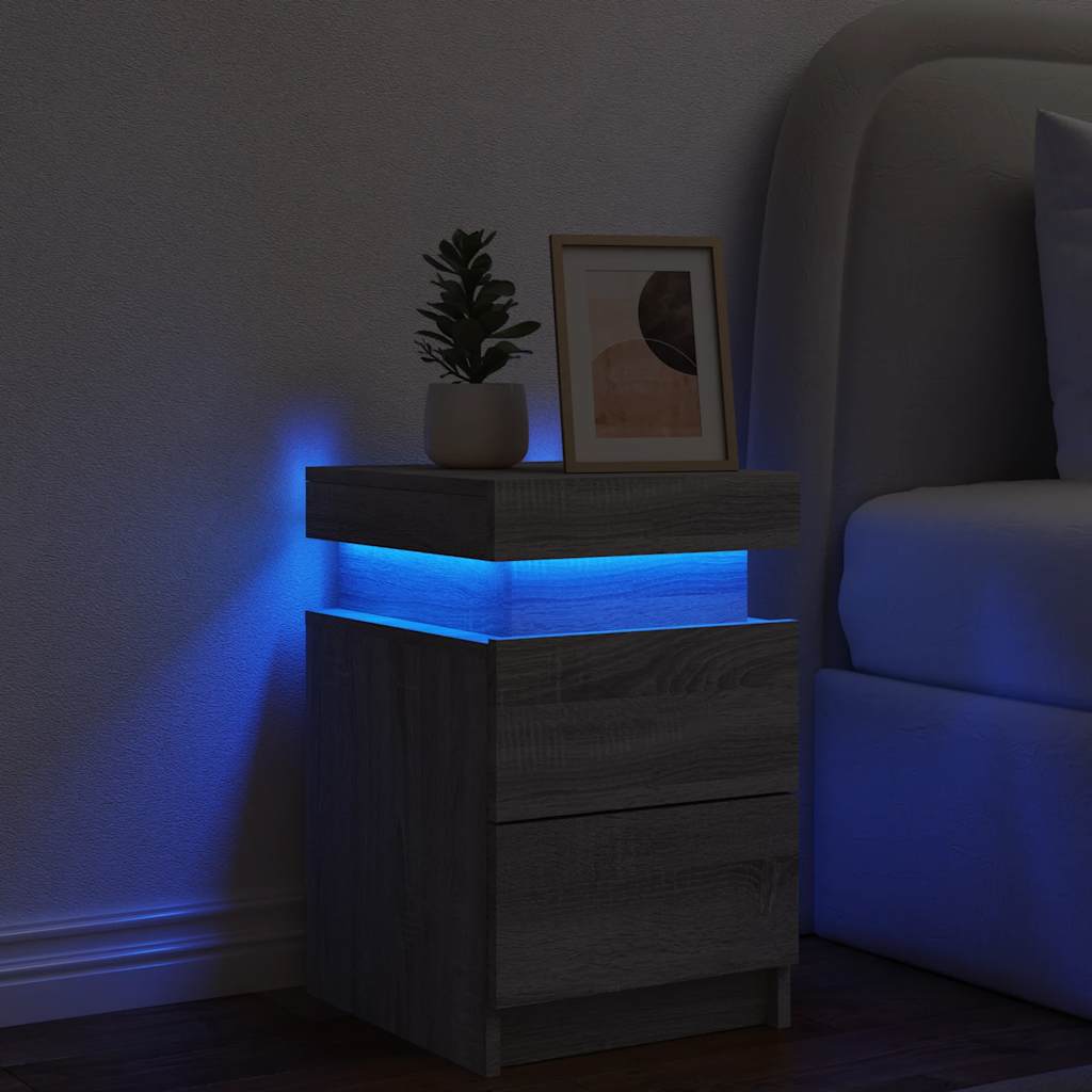 vidaXL Nachttisch mit LED-Leuchten Grau Sonoma 35x39x55 cm