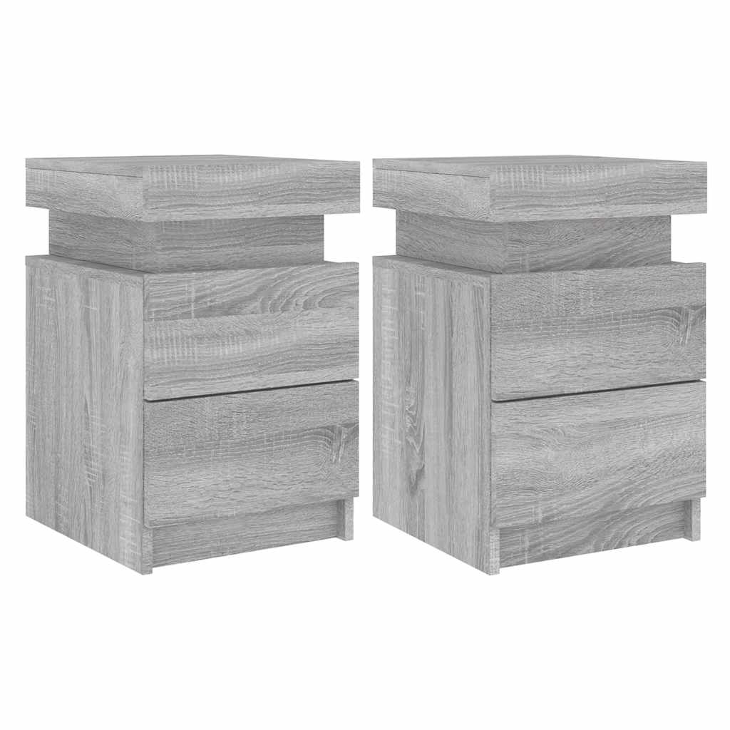 vidaXL Nachttische mit LED-Leuchten 2 Stk. Grau Sonoma 35x39x55 cm