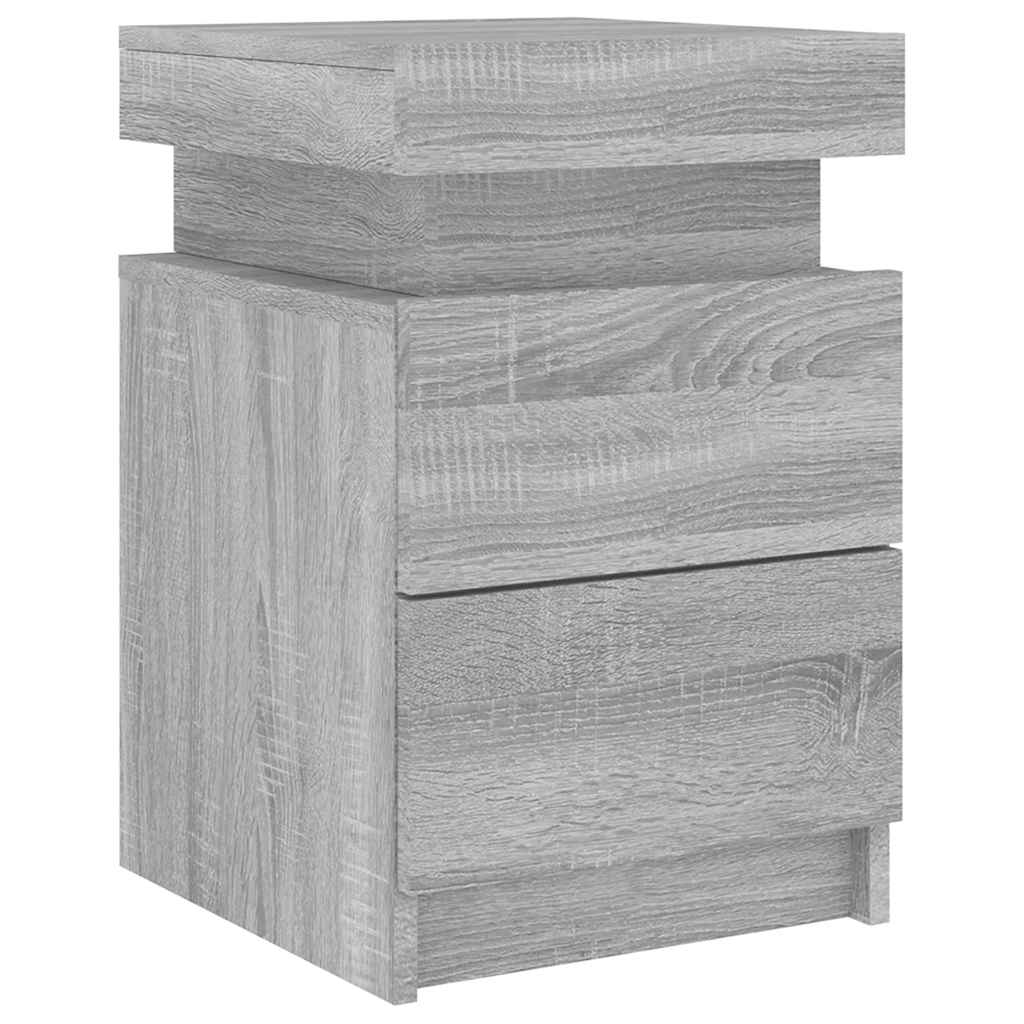vidaXL Nachttische mit LED-Leuchten 2 Stk. Grau Sonoma 35x39x55 cm