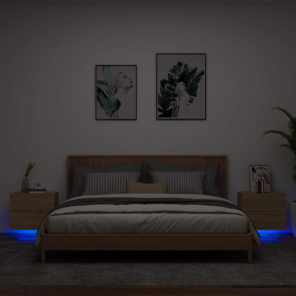 vidaXL Wand-Nachttische mit LED-Leuchten 2 Stk. Sonoma-Eiche