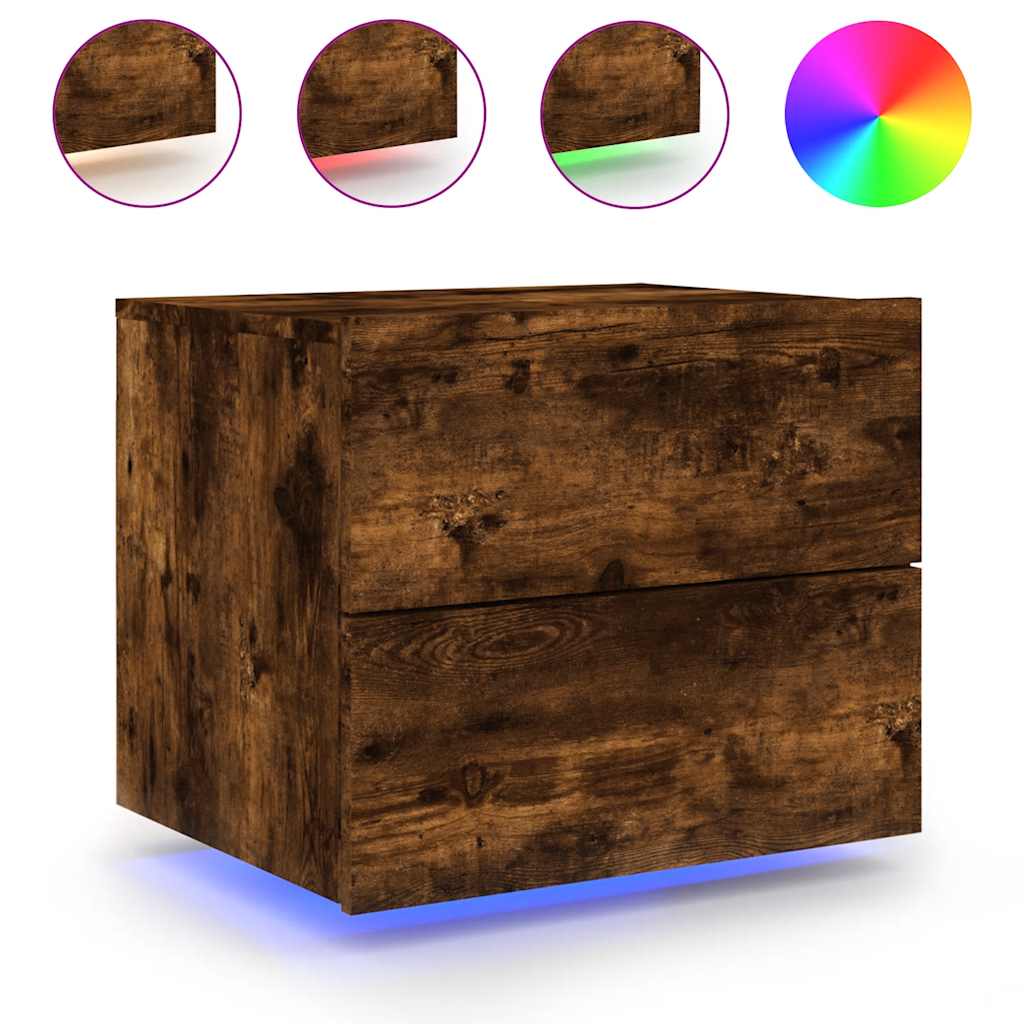 vidaXL Wand-Nachttische mit LED-Leuchten 2 Stk. Räuchereiche