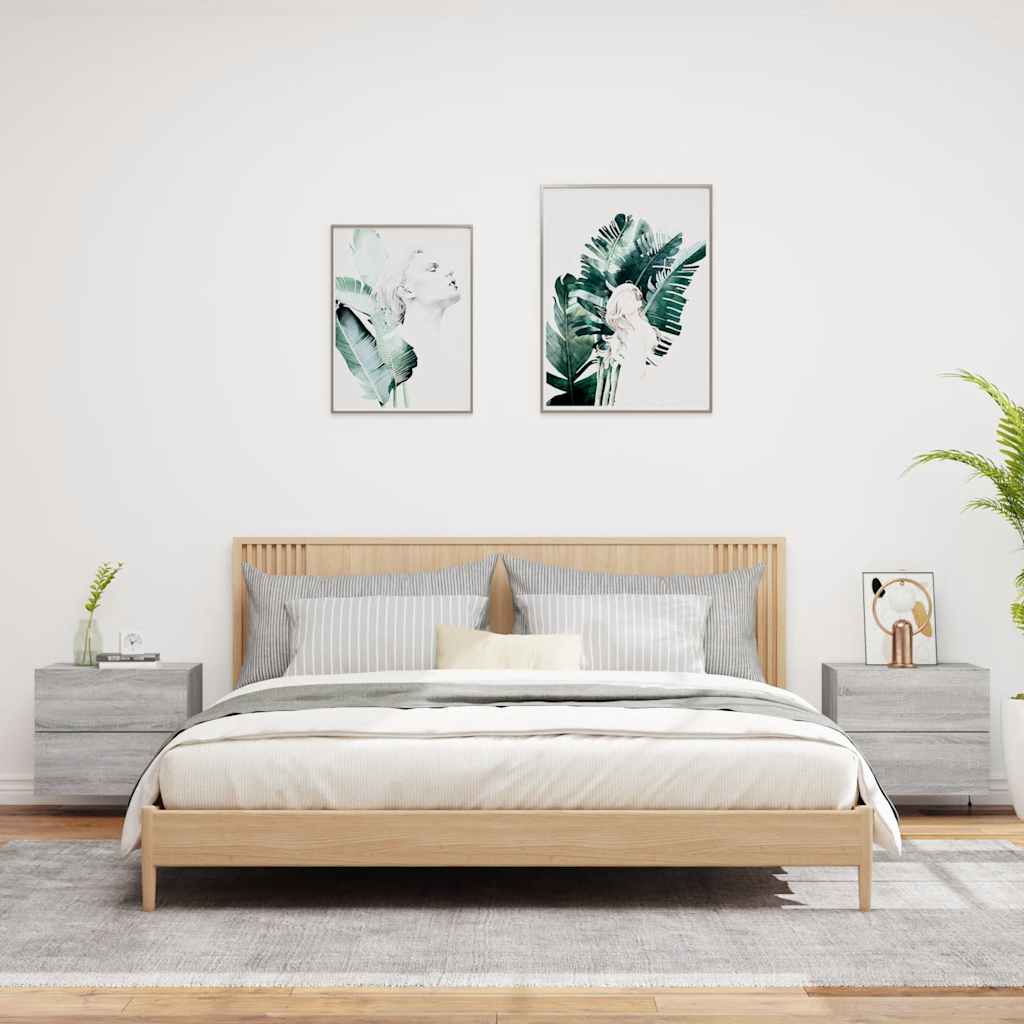 vidaXL Wand-Nachttische mit LED-Leuchten 2 Stk. Grau Sonoma