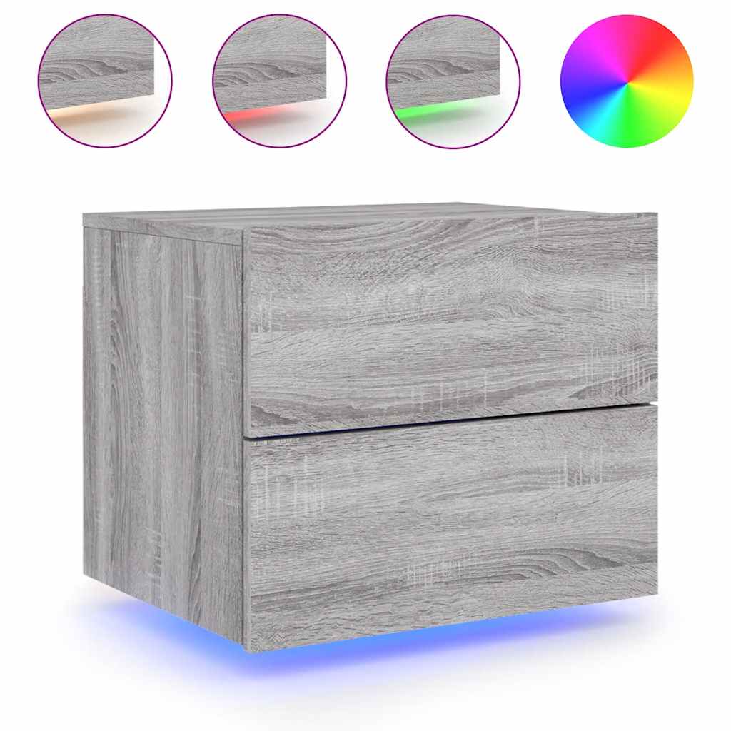 vidaXL Wand-Nachttische mit LED-Leuchten 2 Stk. Grau Sonoma