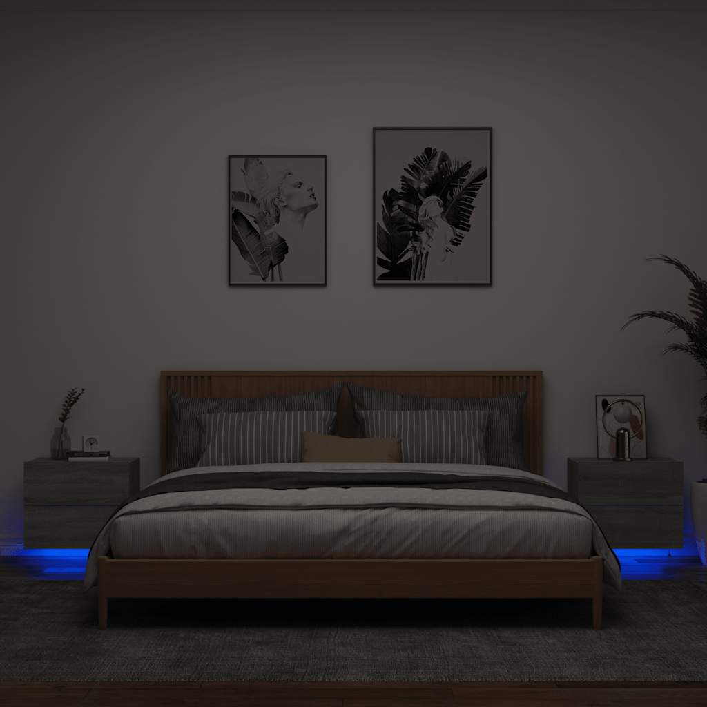 vidaXL Wand-Nachttische mit LED-Leuchten 2 Stk. Grau Sonoma