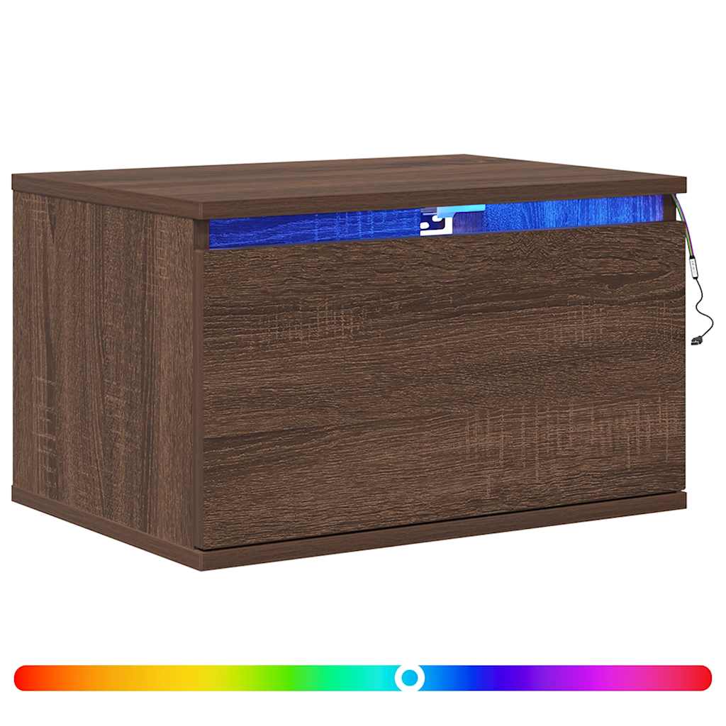 vidaXL Wand-Nachttische mit LED-Leuchten 2 Stk. Braun Eichen-Optik