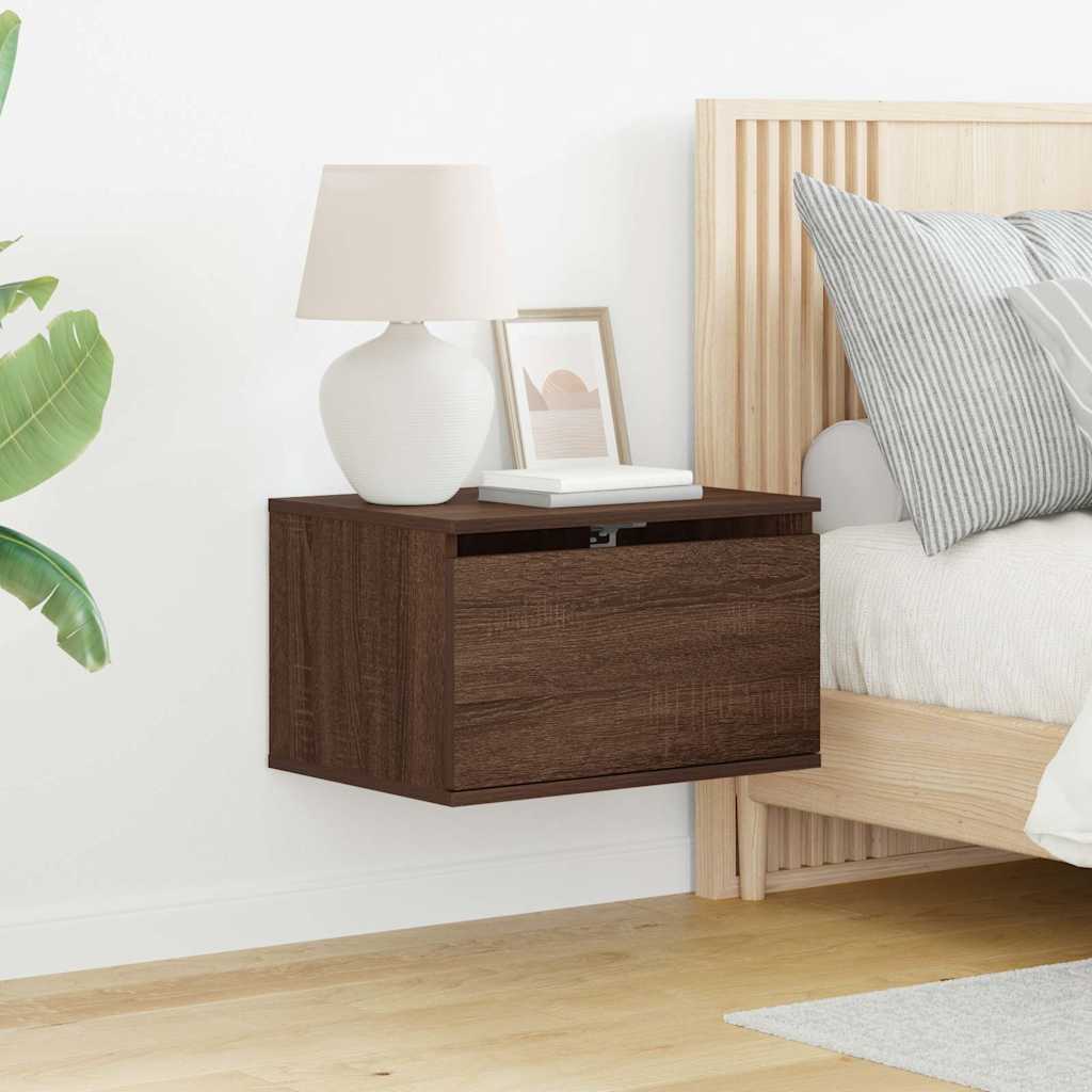 vidaXL Wand-Nachttische mit LED-Leuchten 2 Stk. Braun Eichen-Optik