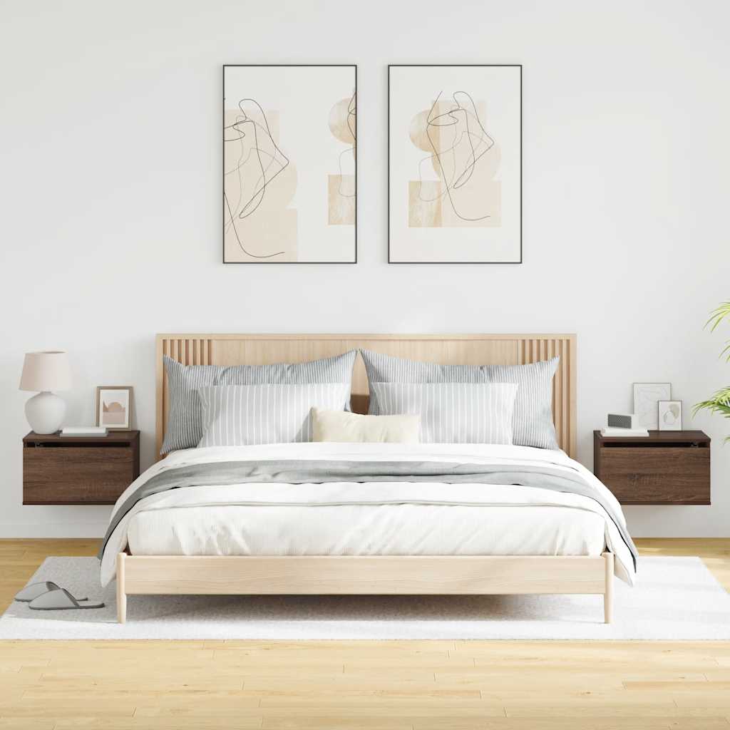 vidaXL Wand-Nachttische mit LED-Leuchten 2 Stk. Braun Eichen-Optik