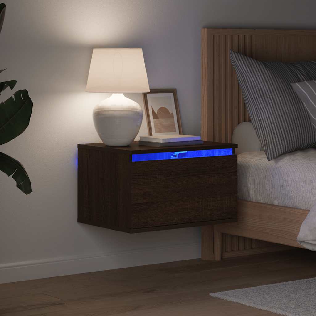 vidaXL Wand-Nachttische mit LED-Leuchten 2 Stk. Braun Eichen-Optik