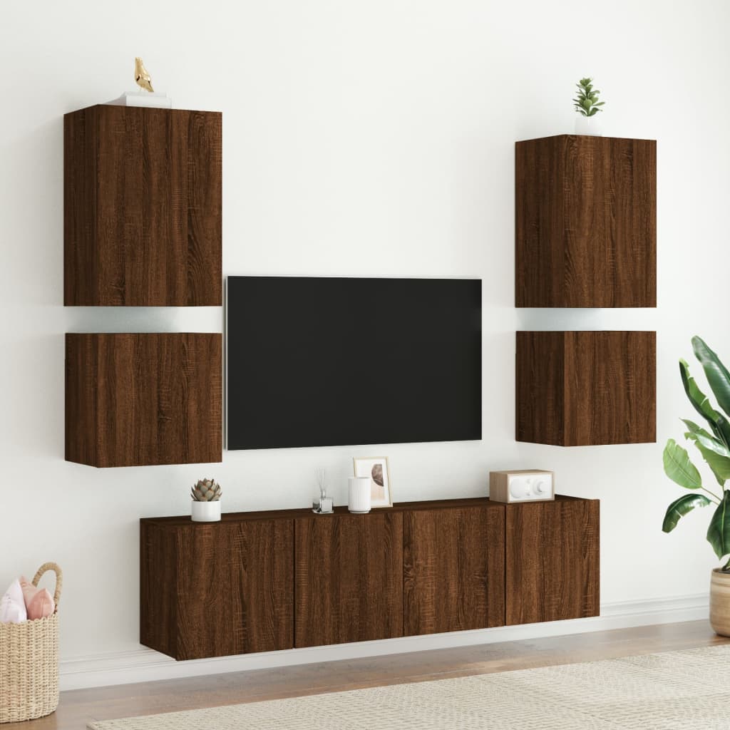 vidaXL TV-Wandschränke 2 Stk. Braun Eiche-Optik 40,5x30x40 cm