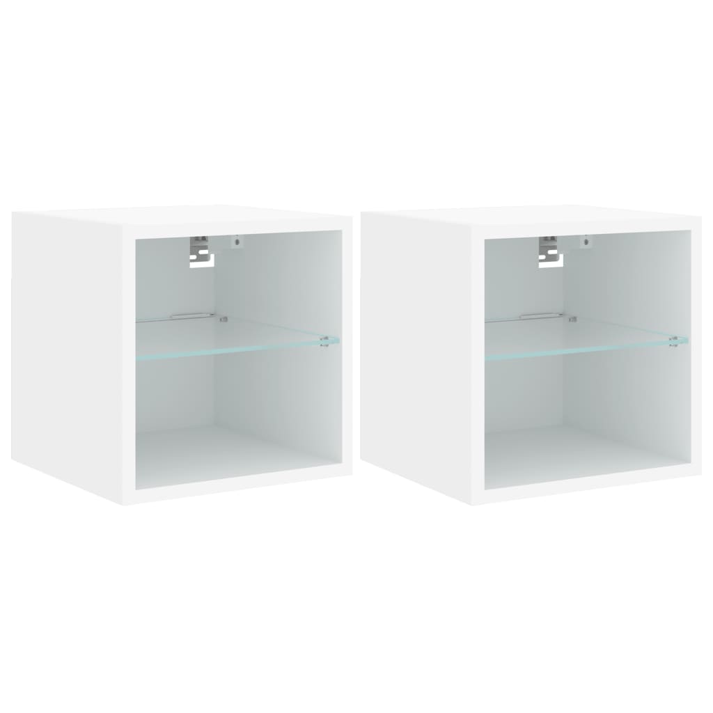 vidaXL TV-Wandschränke mit LED-Leuchten 2 Stk. Weiß 30x28,5x30 cm