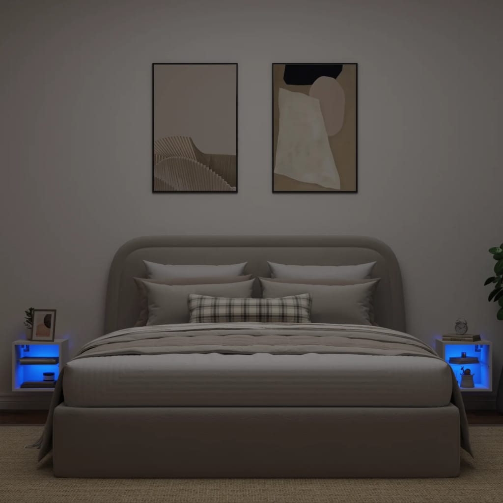 vidaXL TV-Wandschränke mit LED-Leuchten 2 Stk. Weiß 30x28,5x30 cm
